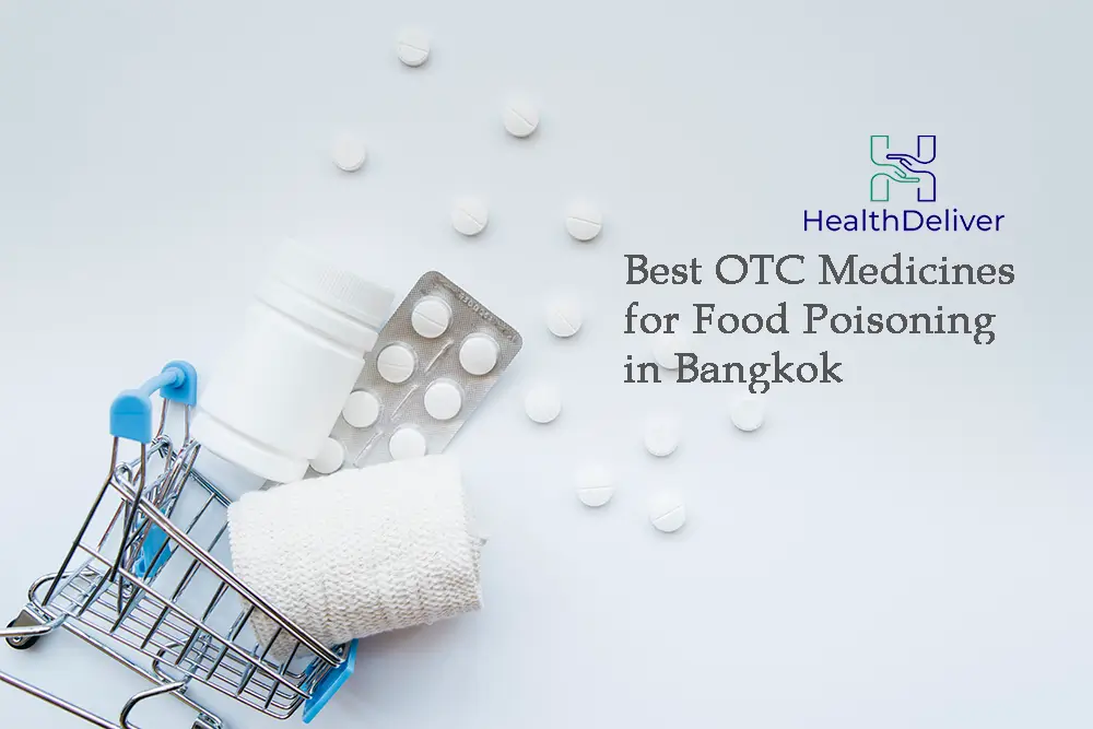 Shopping cart with medicines and pills for food poisoning treatment