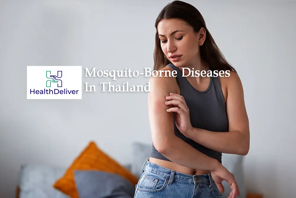 Woman scratching arm with mosquito bite rash visible on skin